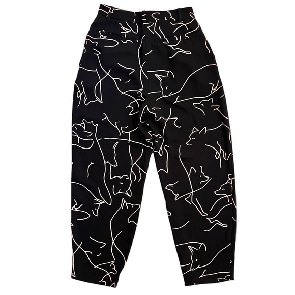 Babaton Pants Fox Print Sz 2 Black Tan Classic Baggy Fit‎ Tapered Leg Aritzia - Picture 3 of 16